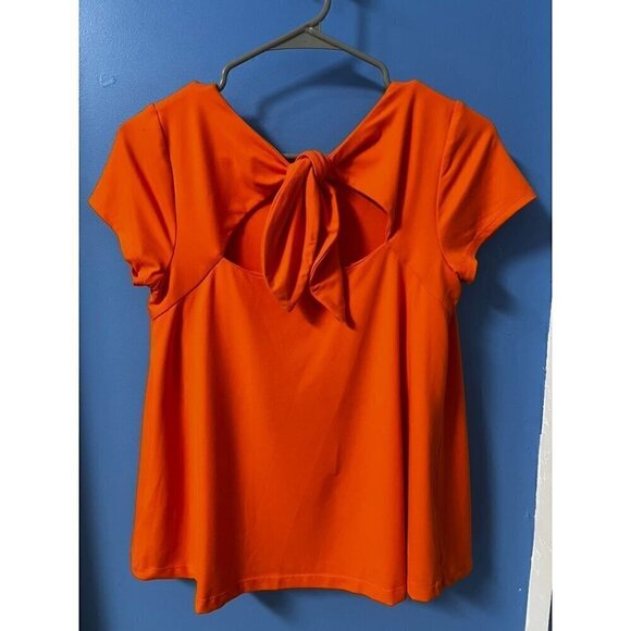 Susana Monaco Orange Maternity Oversized Short Sleeve Top With Back Bow Tie, SM - Picture 6 of 7
